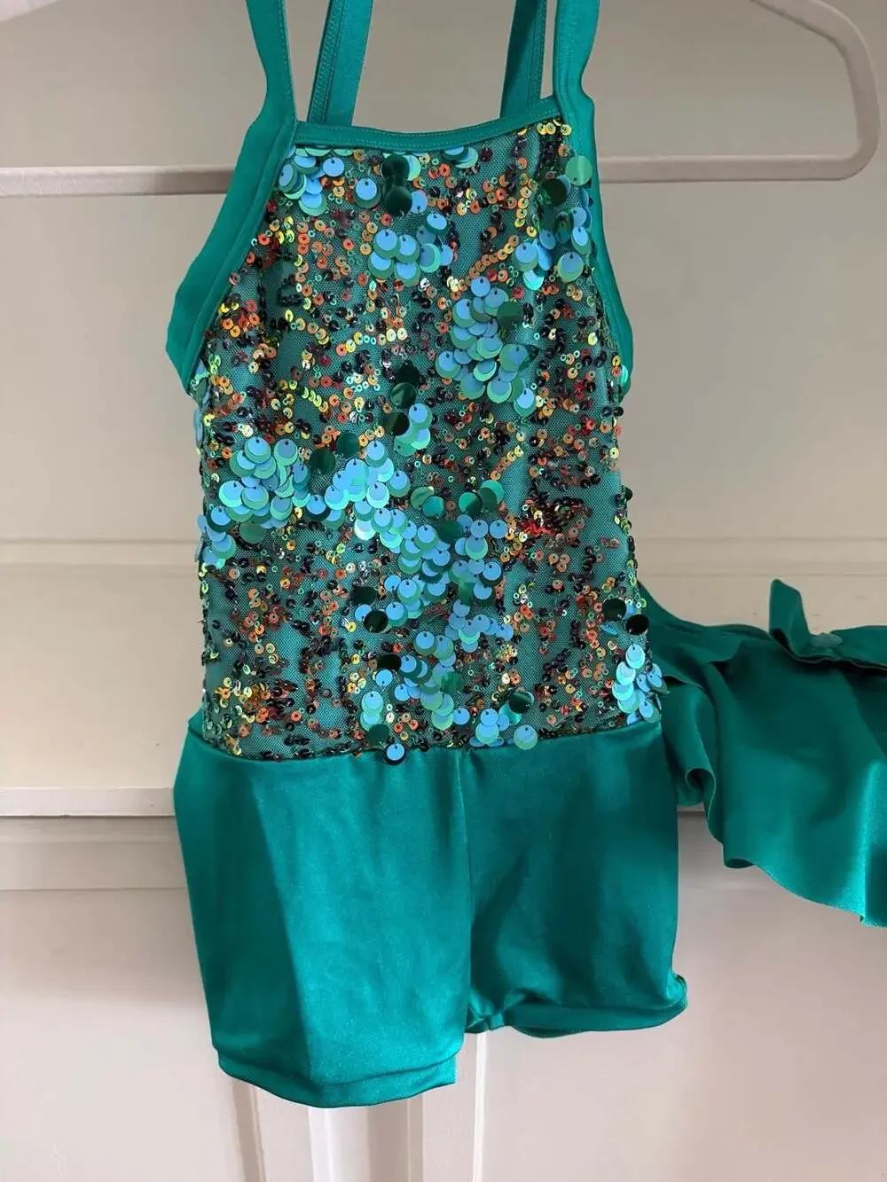 Weissman Emerald Green Sequin Halter Dance Biketard with Skirt